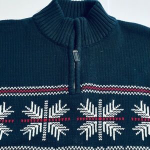 Chaps Nordic 1/4 Zip Sweater Men’s XL Tall Navy Blue 100% Cotton Snowflake